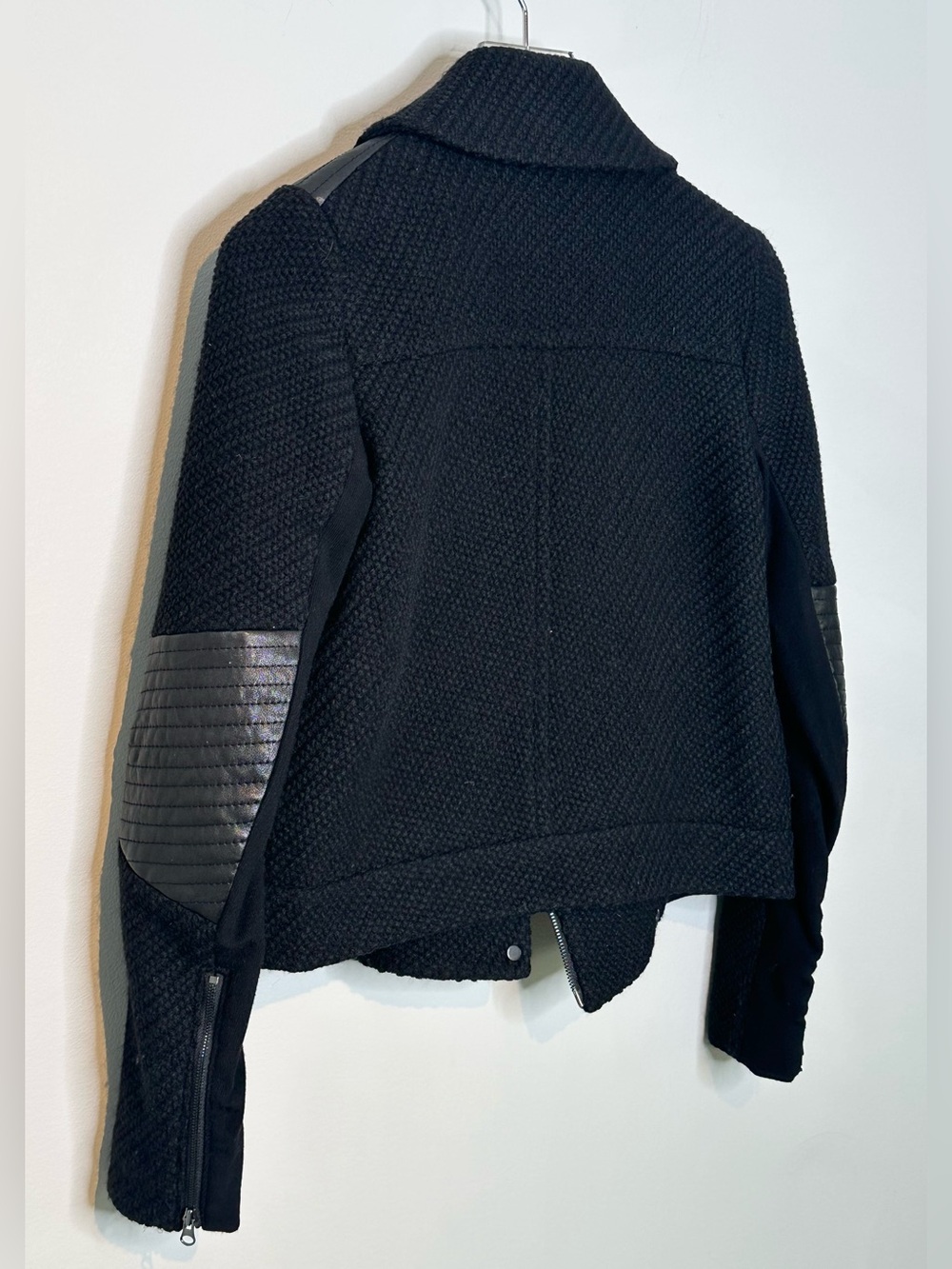 Vince Black Moto Wool Quilted Leather Trim Jacket - Picture 10 of 16